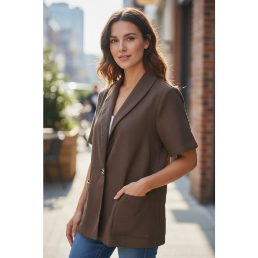 ONLY NECESSITIES Brown Short Sleeve Blazer Jacket Ladies Size 14W